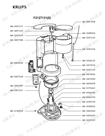 Взрыв-схема кофеварки (кофемашины) Krups F2127131(0) - Схема узла 3P001508.7P2