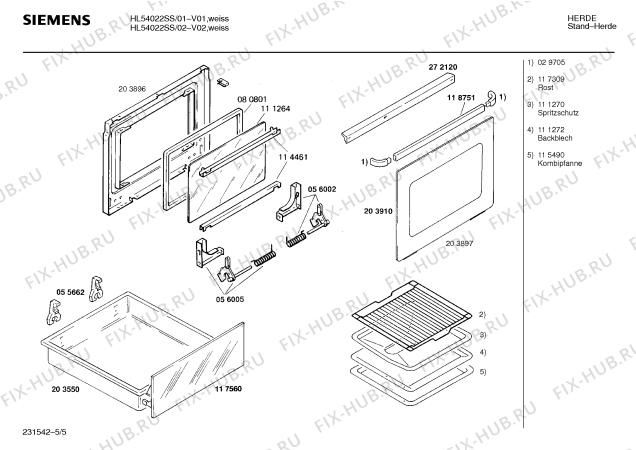 Взрыв-схема плиты (духовки) Siemens HL54022SS - Схема узла 05