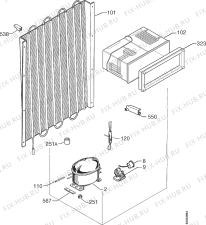 Взрыв-схема холодильника Rex RF30ASG - Схема узла Cooling system 017