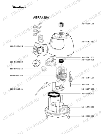 Взрыв-схема блендера (миксера) Moulinex ABRA42(0) - Схема узла KP001218.8P2