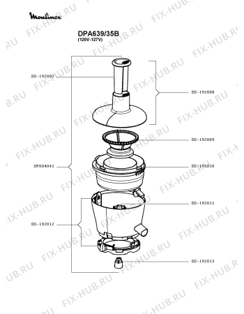 Взрыв-схема блендера (миксера) Moulinex DPA639/35B - Схема узла OP003616.8P3