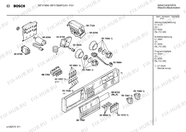 Схема №1 WFV7800FG WFV7800 с изображением Панель для стиральной машины Bosch 00272529