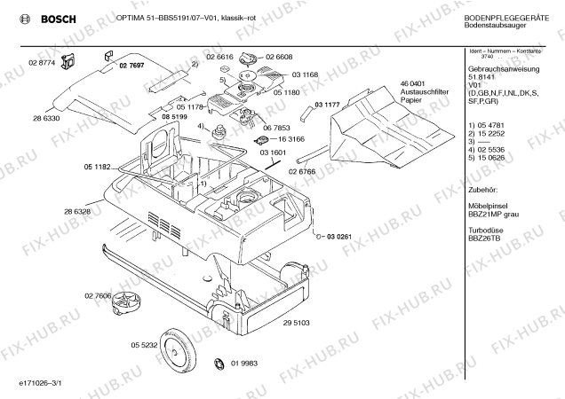 Схема №1 BBS5191 OPTIMA 51 с изображением Панель для электропылесоса Bosch 00150626
