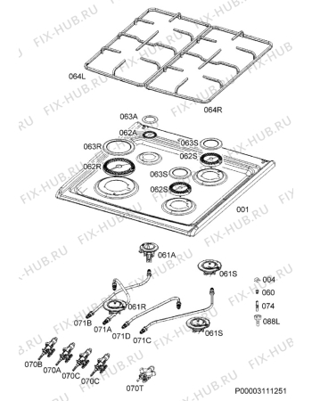 Взрыв-схема плиты (духовки) Electrolux EKG95010CX - Схема узла Hob