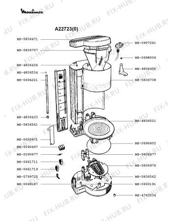 Взрыв-схема кофеварки (кофемашины) Moulinex A22723(0) - Схема узла 2P001577.0P2