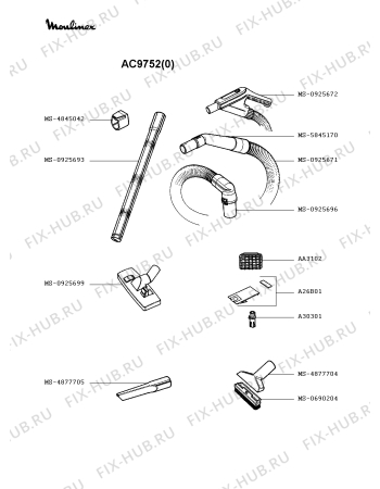 Взрыв-схема пылесоса Moulinex AC9752(0) - Схема узла 4P002362.0P2