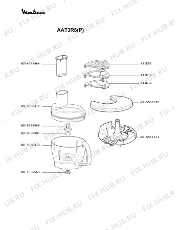 Взрыв-схема кухонного комбайна Moulinex AAT3R8(P) - Схема узла 1P000446.5P3