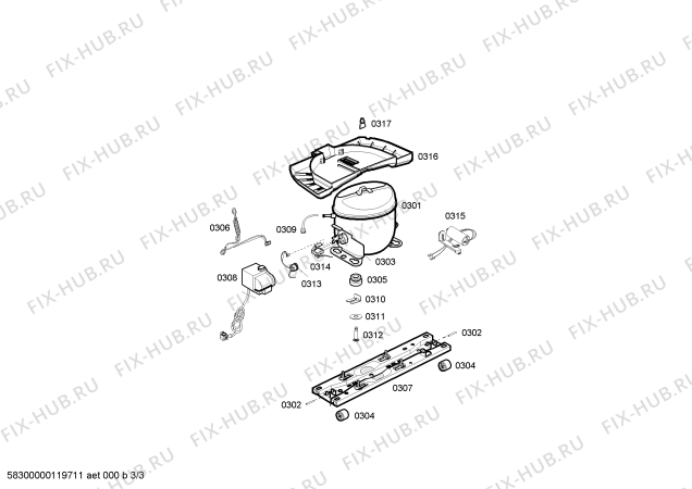 Схема №1 RSF305006J с изображением Ручка двери для холодильника Bosch 00187843