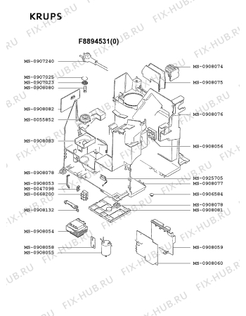 Взрыв-схема кофеварки (кофемашины) Krups F8894531(0) - Схема узла DP003500.5P6