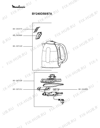 Схема №1 BY240D58/87A с изображением Корпусная деталь для электрочайника Moulinex SS-207149