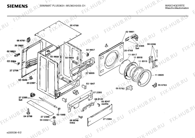 Взрыв-схема стиральной машины Siemens WU36310 SIWAMAT PLUS 3631 - Схема узла 02