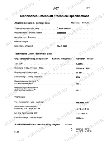 Взрыв-схема холодильника Aeg ARC1142-5 E - Схема узла Technical features