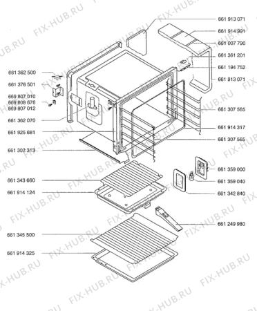 Взрыв-схема плиты (духовки) Aeg 5231B-M - Схема узла Oven body