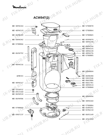 Взрыв-схема кофеварки (кофемашины) Moulinex ACW547(2) - Схема узла SP001583.2P2