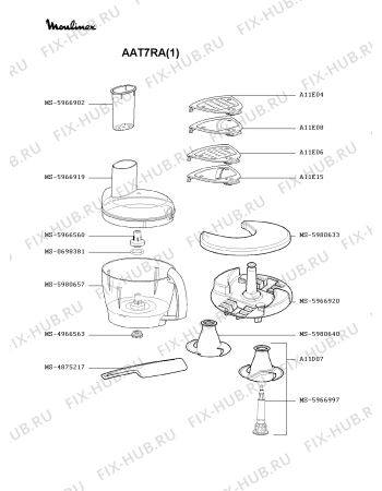 Взрыв-схема кухонного комбайна Moulinex AAT7RA(1) - Схема узла 0P000234.0P2