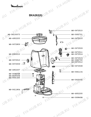 Взрыв-схема соковыжималки Moulinex BKA262(0) - Схема узла 7P002614.3P2