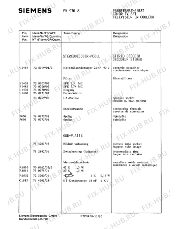 Взрыв-схема телевизора Siemens FV9368 - Схема узла 10