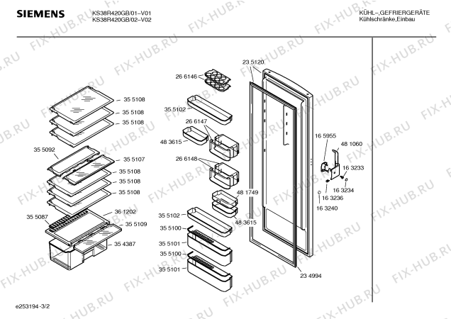 Взрыв-схема холодильника Siemens KS38R420GB - Схема узла 02