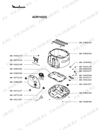 Взрыв-схема тостера (фритюрницы) Moulinex ADR142(0) - Схема узла GP002129.2P2