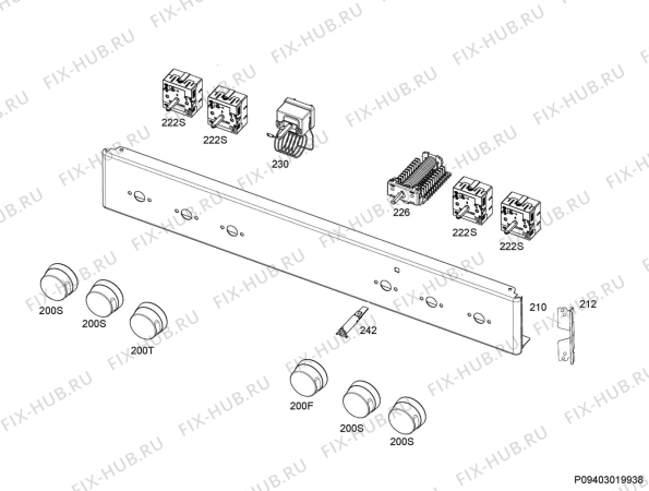 Взрыв-схема плиты (духовки) Electrolux EKC60310JW - Схема узла Command panel 037