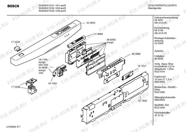 Схема №1 SGS69A12 с изображением Краткая инструкция для посудомойки Siemens 00583100