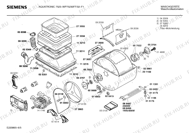 Взрыв-схема стиральной машины Siemens WP75230FF, AQUATRONIC 7523 - Схема узла 05