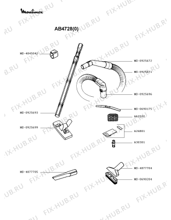 Взрыв-схема пылесоса Moulinex AB4728(0) - Схема узла JP002478.7P2