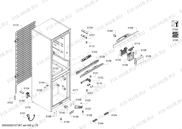 Схема №1 KG58EAL30N с изображением Модуль управления, запрограммированный для холодильной камеры Siemens 00658192
