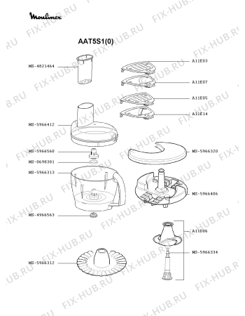 Взрыв-схема кухонного комбайна Moulinex AAT5S1(0) - Схема узла AP000505.0P3