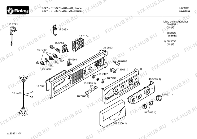 Схема №2 3TE827BM TE827 с изображением Кабель для стиралки Bosch 00187483