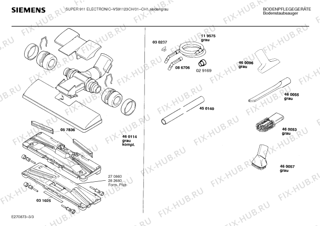 Взрыв-схема пылесоса Siemens VS91123CH SUPER911 L ELECTRONIC - Схема узла 03