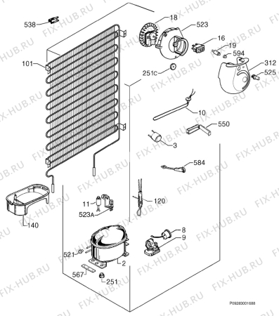 Взрыв-схема холодильника Arthurmartinelux AR8098D - Схема узла Cooling system 017