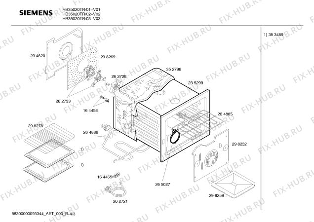 Взрыв-схема плиты (духовки) Siemens HB35020TR - Схема узла 03