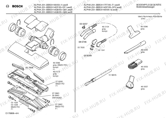 Взрыв-схема пылесоса Bosch BBS3117FF alpha 31 - Схема узла 04