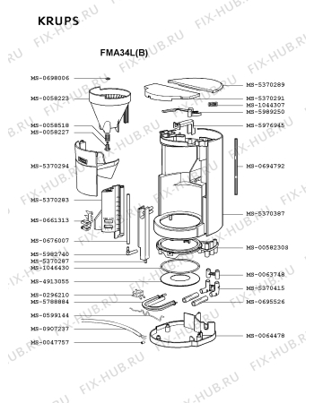 Взрыв-схема кофеварки (кофемашины) Krups FMA34L(B) - Схема узла RP002447.1P2