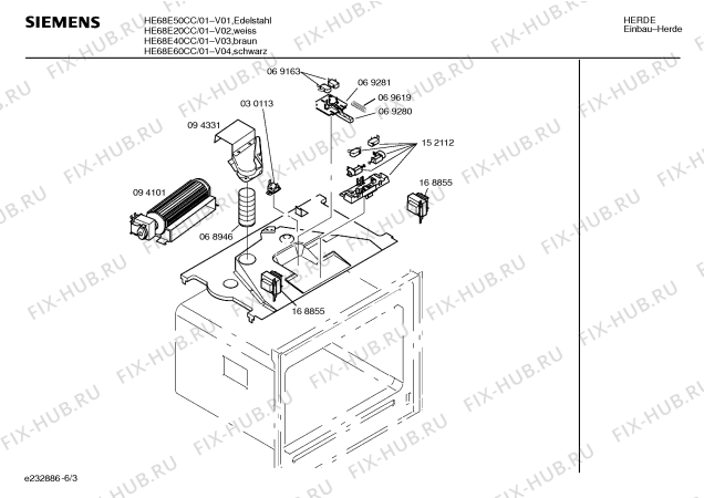 Взрыв-схема плиты (духовки) Siemens HE68E50CC - Схема узла 03