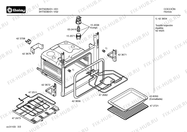 Схема №2 3HT503B с изображением Передняя часть корпуса для духового шкафа Bosch 00438784