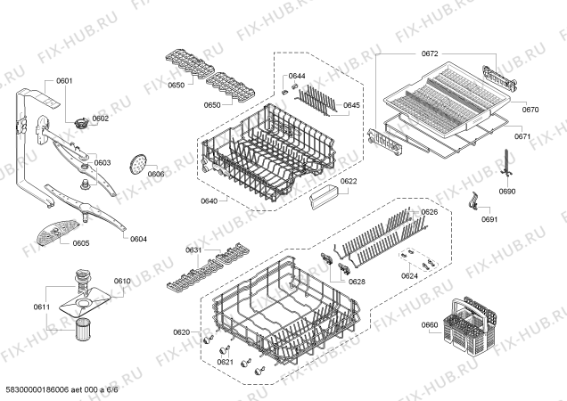 Взрыв-схема посудомоечной машины Bosch SGE68U55UC SilencePlus 44dBA - Схема узла 06