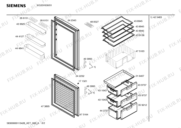 Взрыв-схема холодильника Siemens KG33V630 - Схема узла 02