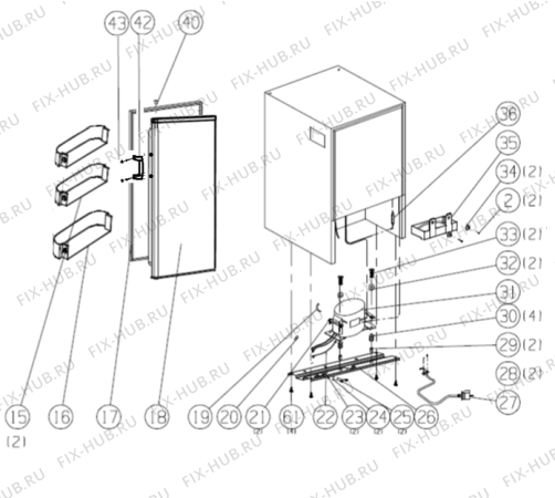 Взрыв-схема холодильника Korting KRB32008W (462661, HTS10562) - Схема узла 02