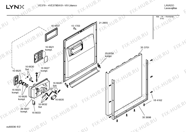Схема №1 4VE379BA VE379 с изображением Панель управления для посудомойки Bosch 00365456