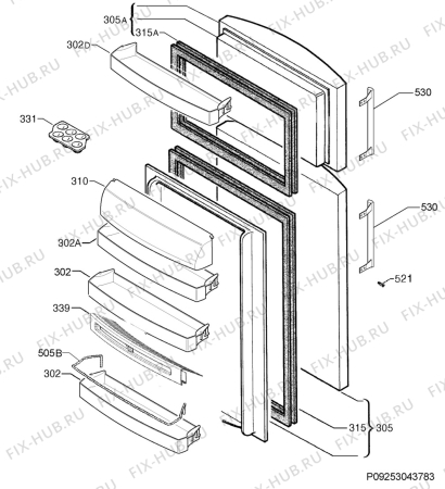 Взрыв-схема холодильника Rex Electrolux RRD43400M - Схема узла Door 003
