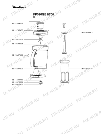 Схема №1 FP523G27/700 с изображением Часть корпуса для электрокомбайна Moulinex MS-0A07671