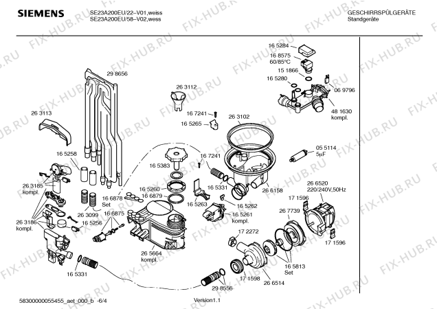 Схема №1 SE23A200EU с изображением Инструкция по эксплуатации для посудомоечной машины Siemens 00587697