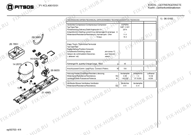 Взрыв-схема холодильника Pitsos P1KCL4001S - Схема узла 04