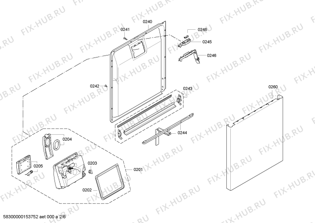 Схема №2 BM6284 с изображением Передняя панель для посудомойки Bosch 00702401