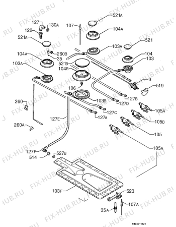 Взрыв-схема плиты (духовки) Electrolux EK6322W - Схема узла Functional parts 267