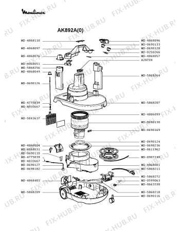 Взрыв-схема пылесоса Moulinex AK892A(0) - Схема узла YP002372.2P3