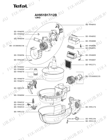 Взрыв-схема тостера (фритюрницы) Tefal AH951B17/12B - Схема узла 0P005295.6P2