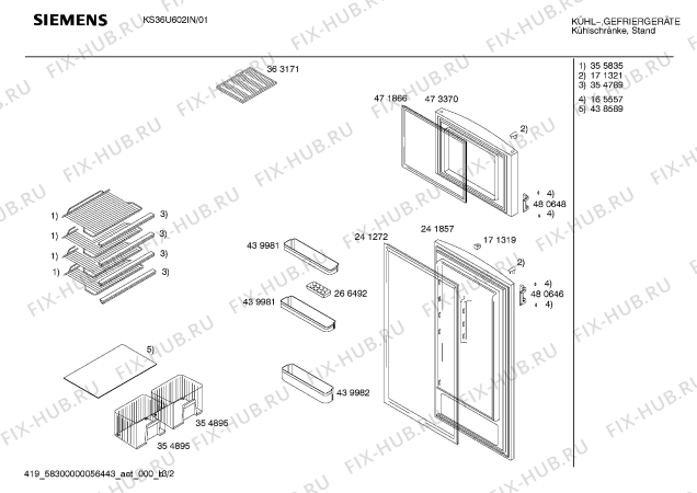 Схема №1 KS36U602IN с изображением Дверь для холодильника Siemens 00473370